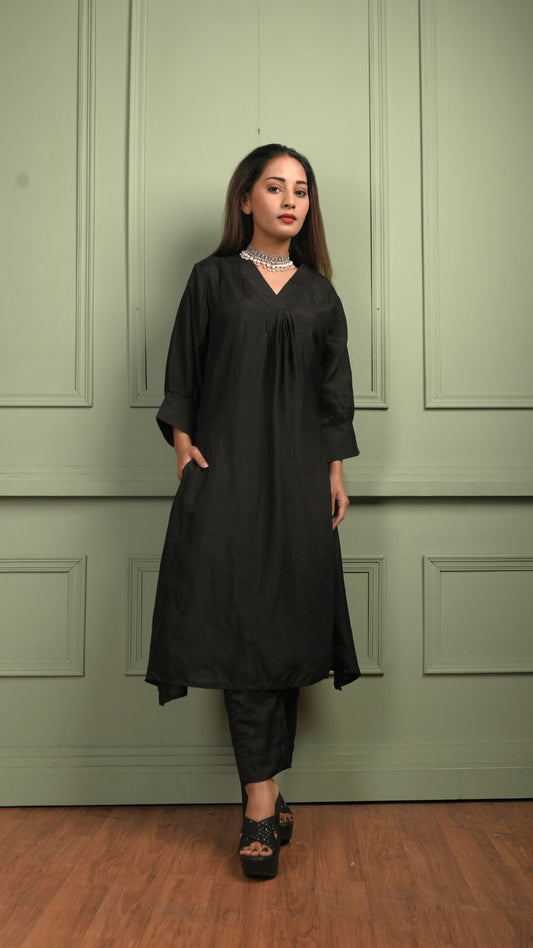 Shamail : Bamber Silk Co-Ord Set Black