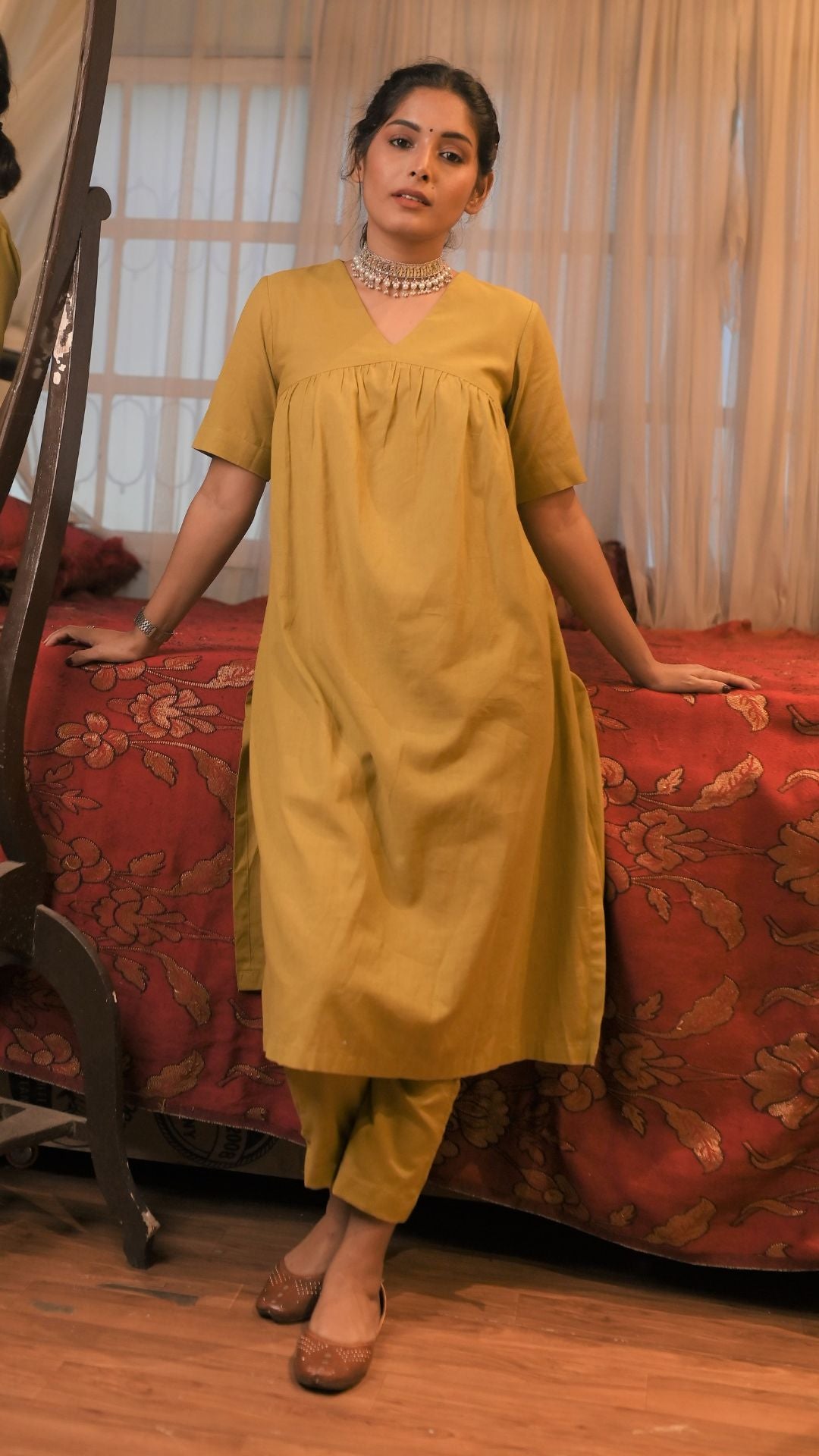 Mahi: Khadi Cotton Co-Ord Set Mustard