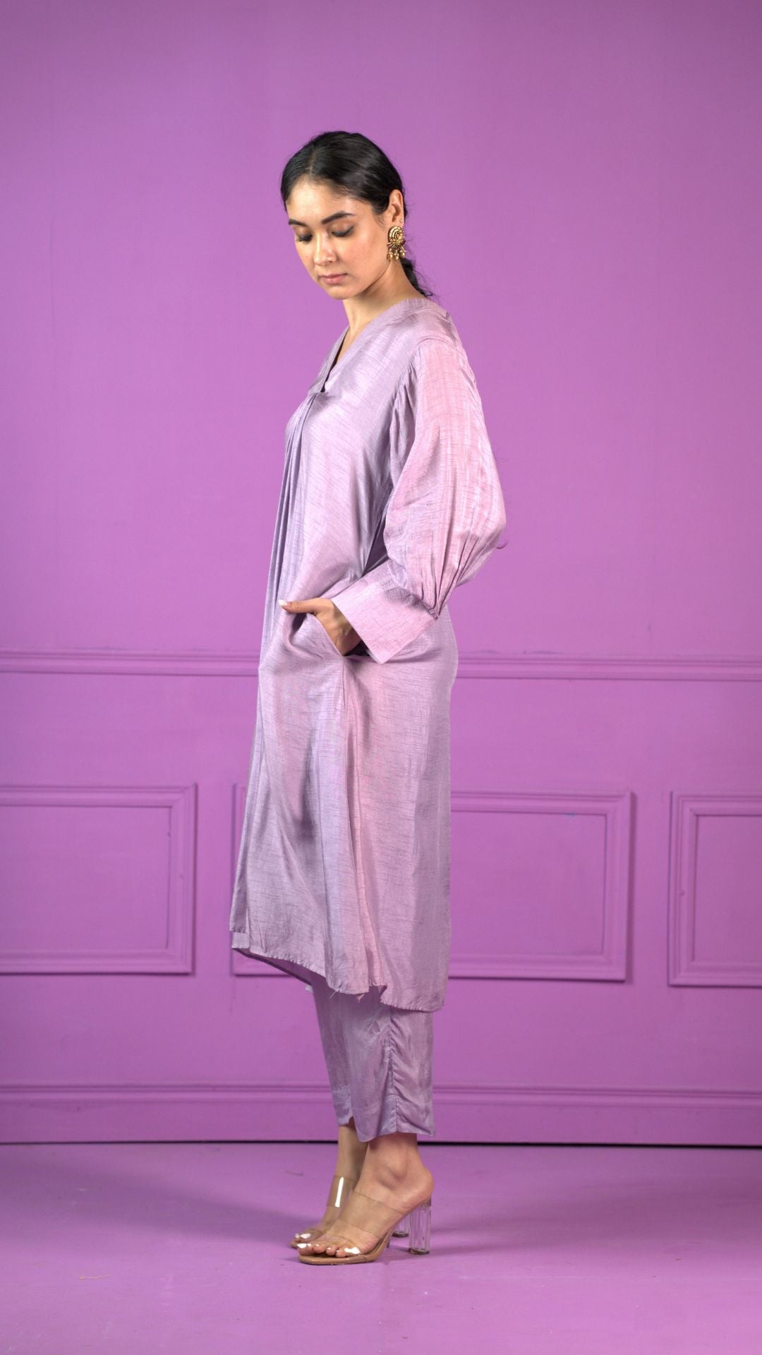 Shamail : Bamber Silk Co-Ord Set Lavender