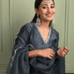 Hiba: Midnight Blue Chanderi Set with Dupatta