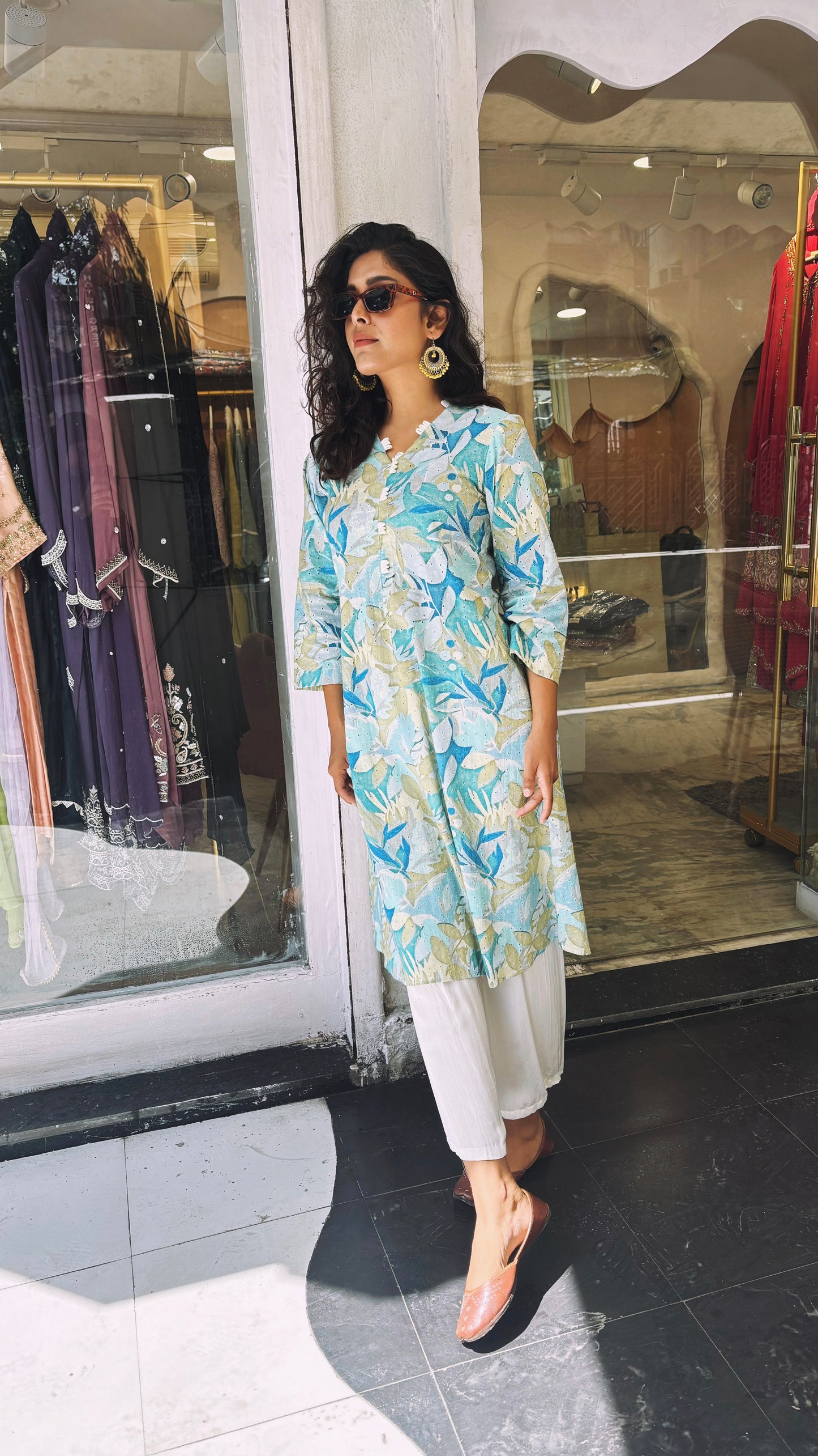 Afreen : V Neck with A Line Cotton printed kurta with Pant.