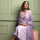 Pari:Lavender Pure Muslin Buti Jacket style Gown with pants and dupatta(set of 4)