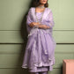 Pari:Lavender Pure Muslin Buti Jacket style Gown with pants and dupatta(set of 4)