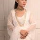 Pari:White Pure Muslin Buti Jacket style Gown with pants and dupatta(set of 4)