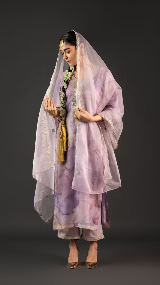 Adah : Lilac Organza kurta Set