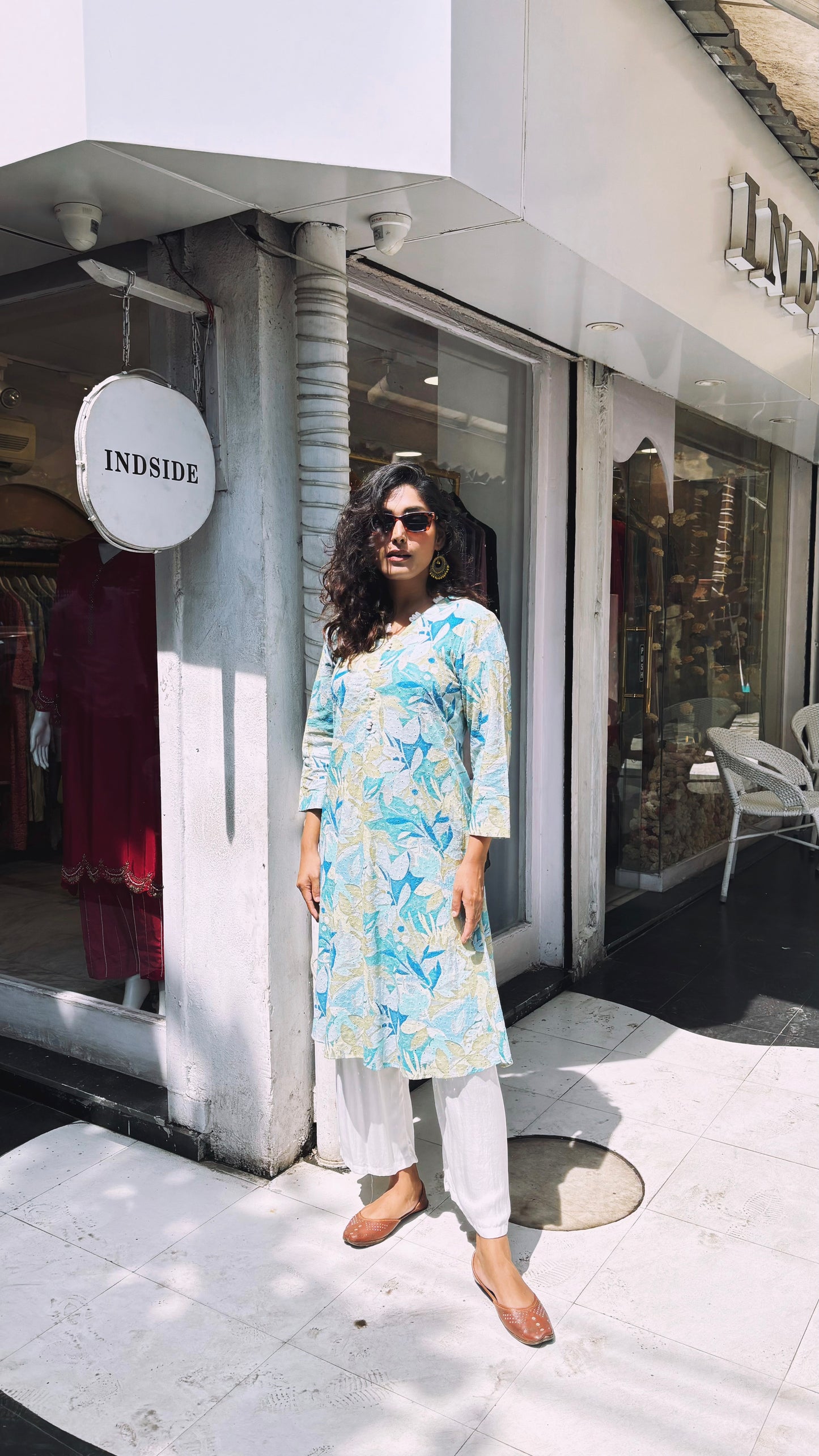 Afreen : V Neck with A Line Cotton printed kurta with Pant.