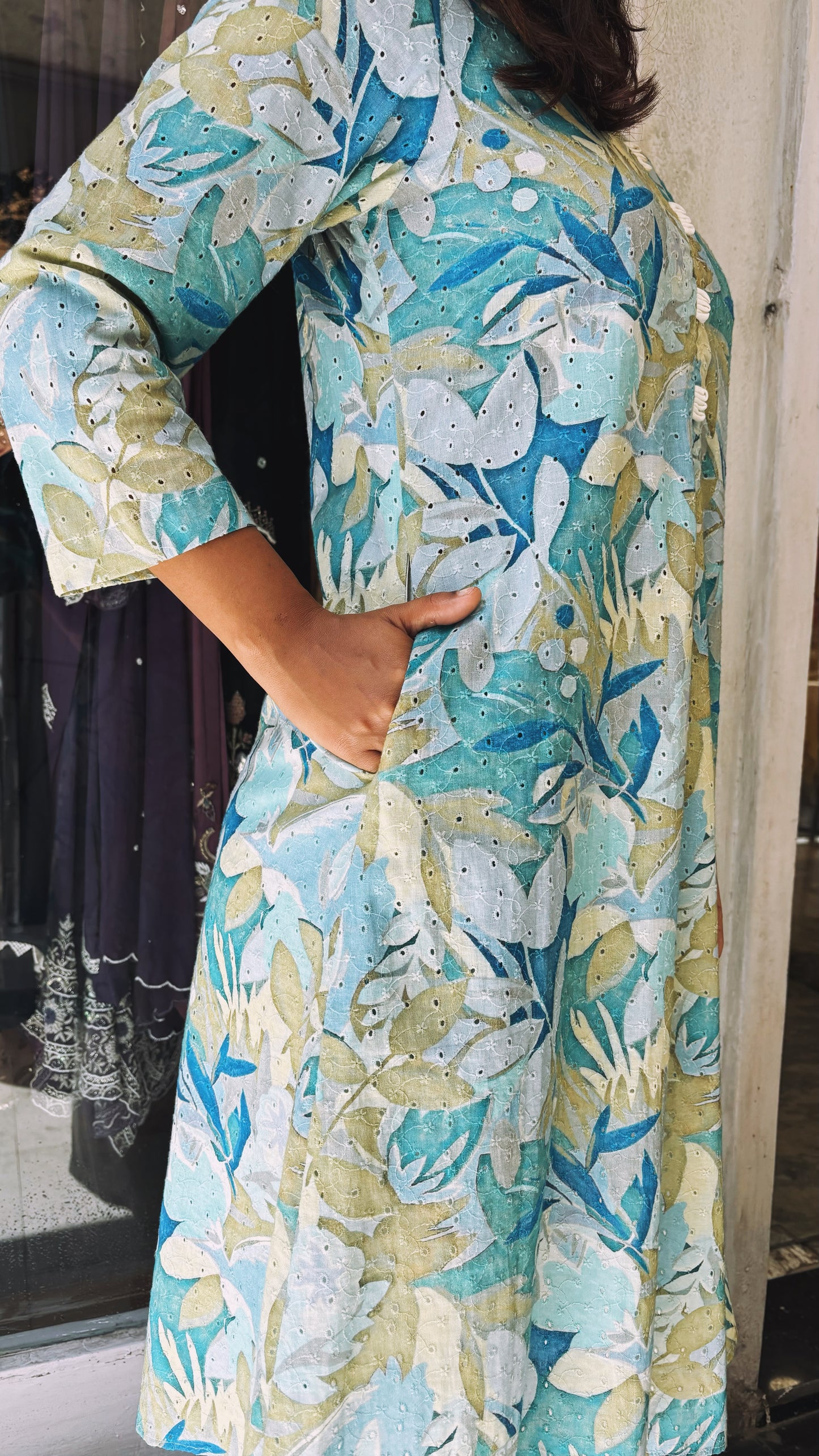 Afreen : V Neck with A Line Cotton printed kurta with Pant.