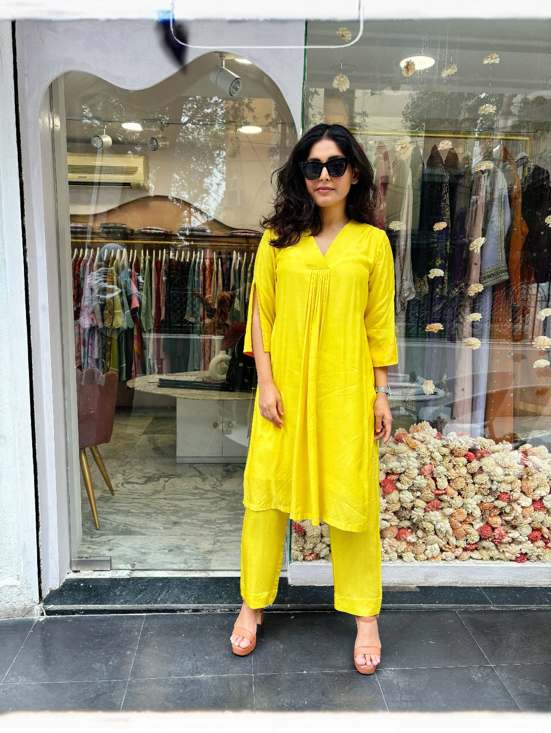 Resham~Muslin Silk Co-ord set Lemon