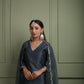 Hiba: Midnight Blue Chanderi Set with Dupatta - INDSIDE