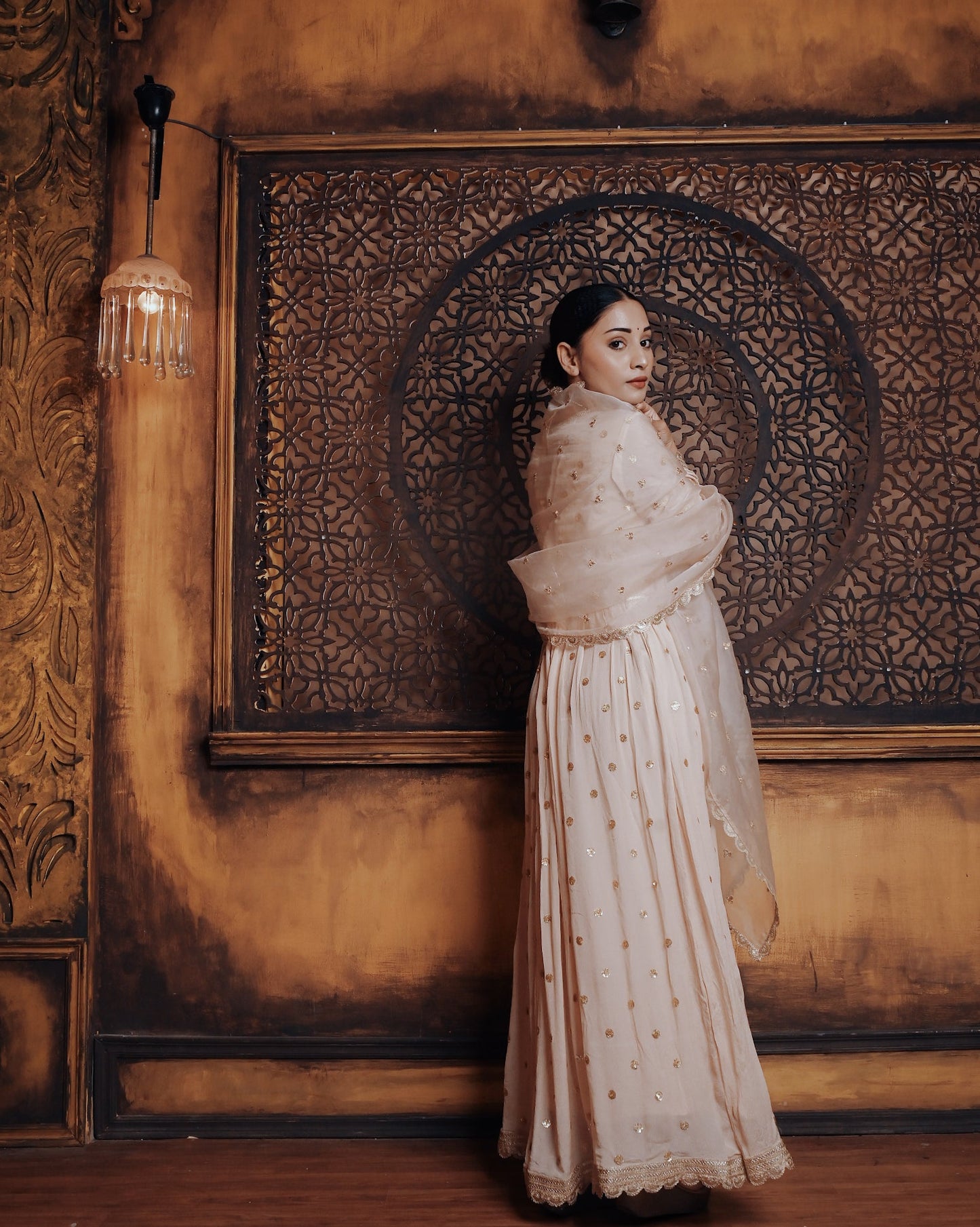 Muskan: An elegant off white gown with a beautiful net dupatta - INDSIDE