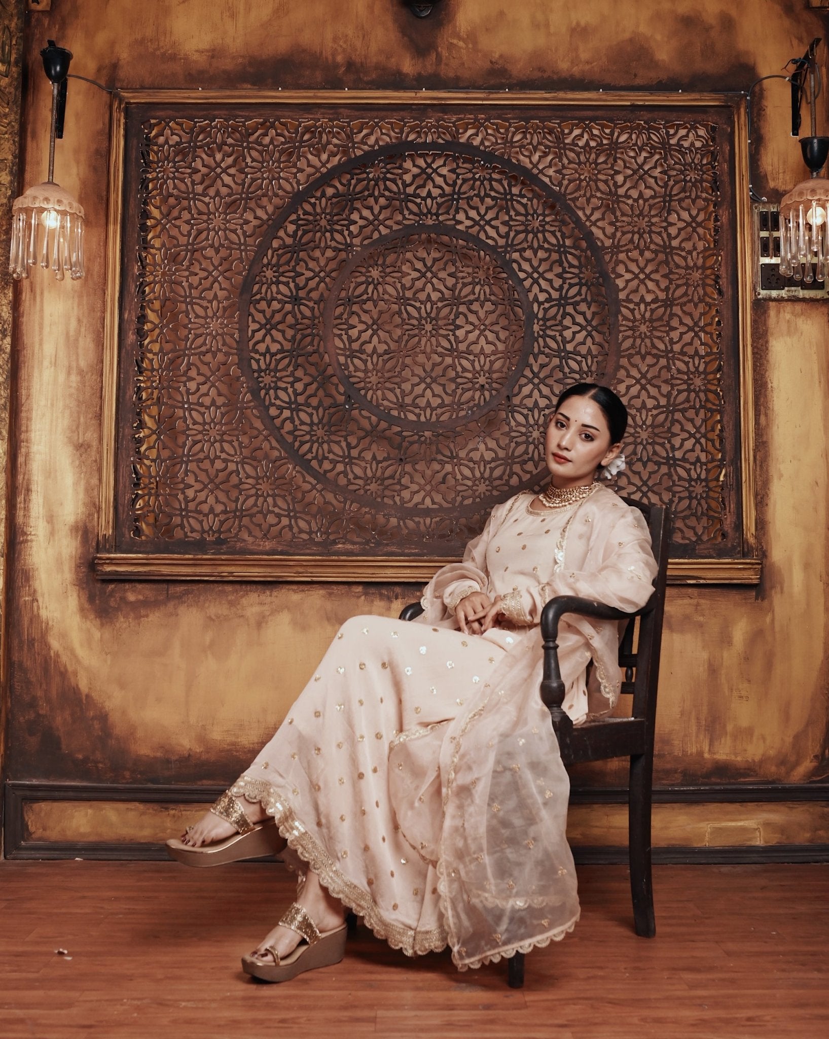 Muskan: An elegant off white gown with a beautiful net dupatta - INDSIDE
