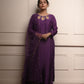 Nafisa: Purple Dola Neck Cutwork Kurta and Pants with Beautiful Net Dupatta (Set of 3) - INDSIDE