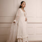 Pari:White Pure Muslin Buti Jacket style Gown with pants and dupatta(set of 4) - INDSIDE
