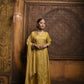 Sana:Mustard premium fabric A line kurta with pants and pure organza dupatta(Set of 3) - INDSIDE