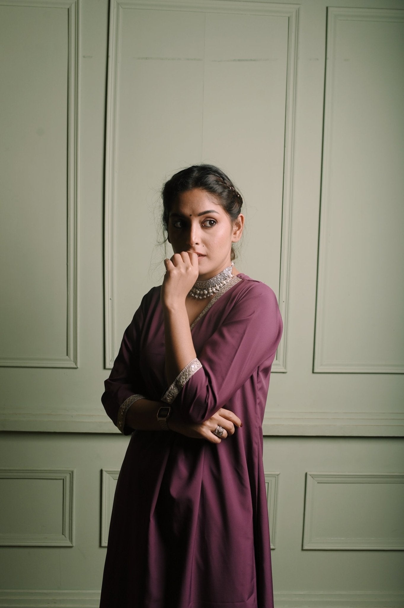Shahina: Dior Silk Lace Co-Ord Set Purple - INDSIDE