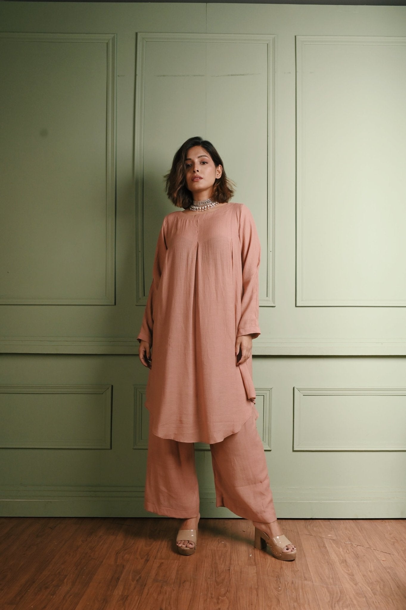 Zunera- Textured Cotton Co-ord Set Light Pink - INDSIDE